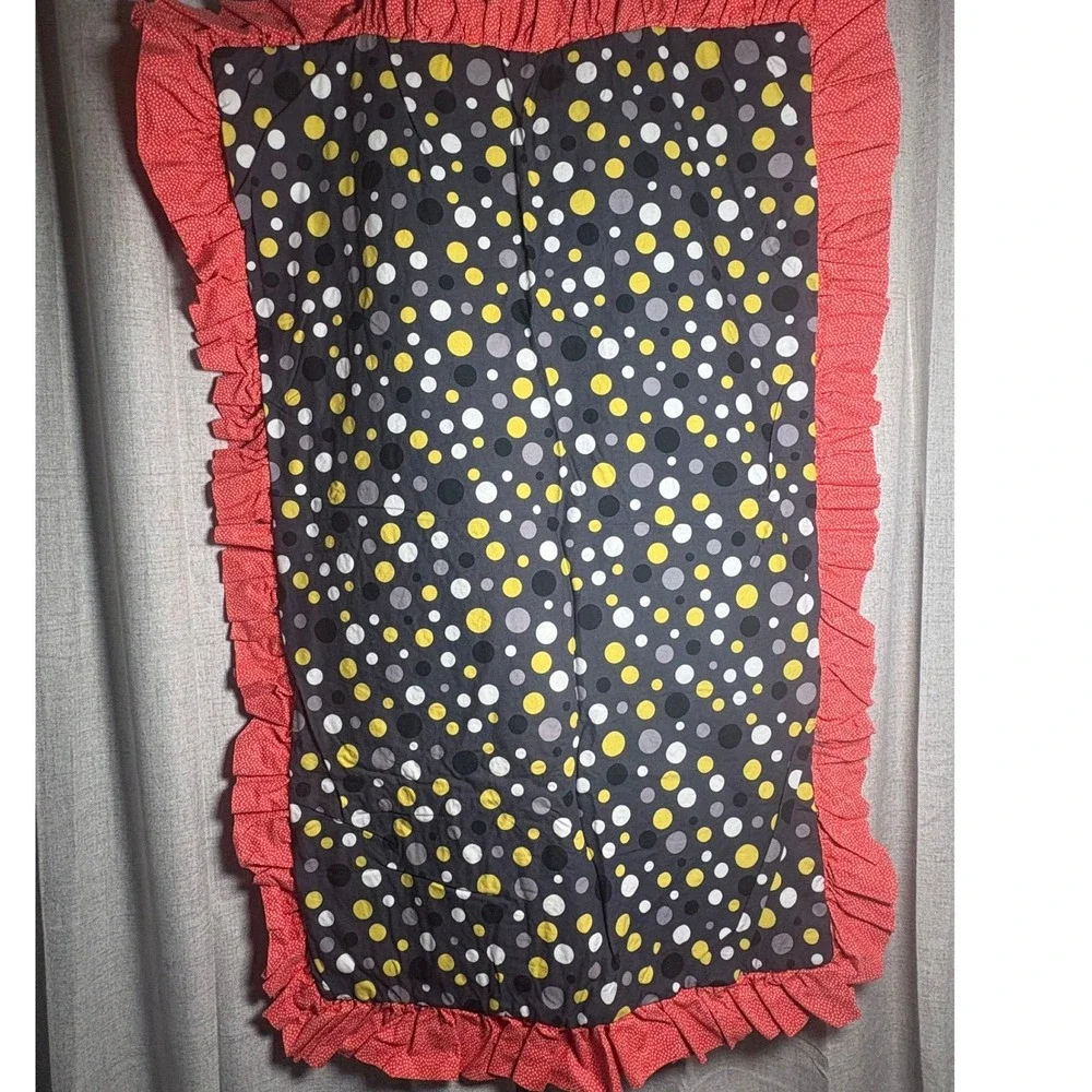 Handmade Reversible Jungle Animal Polka Dot Baby Blanket Red Ruffle Trim 48x30